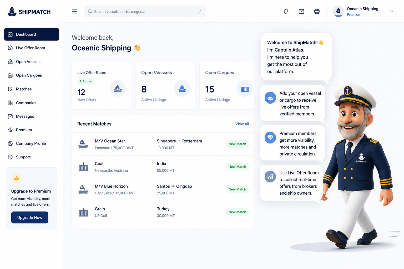 Illustrated ShipMatch workspace with Captain Atlas