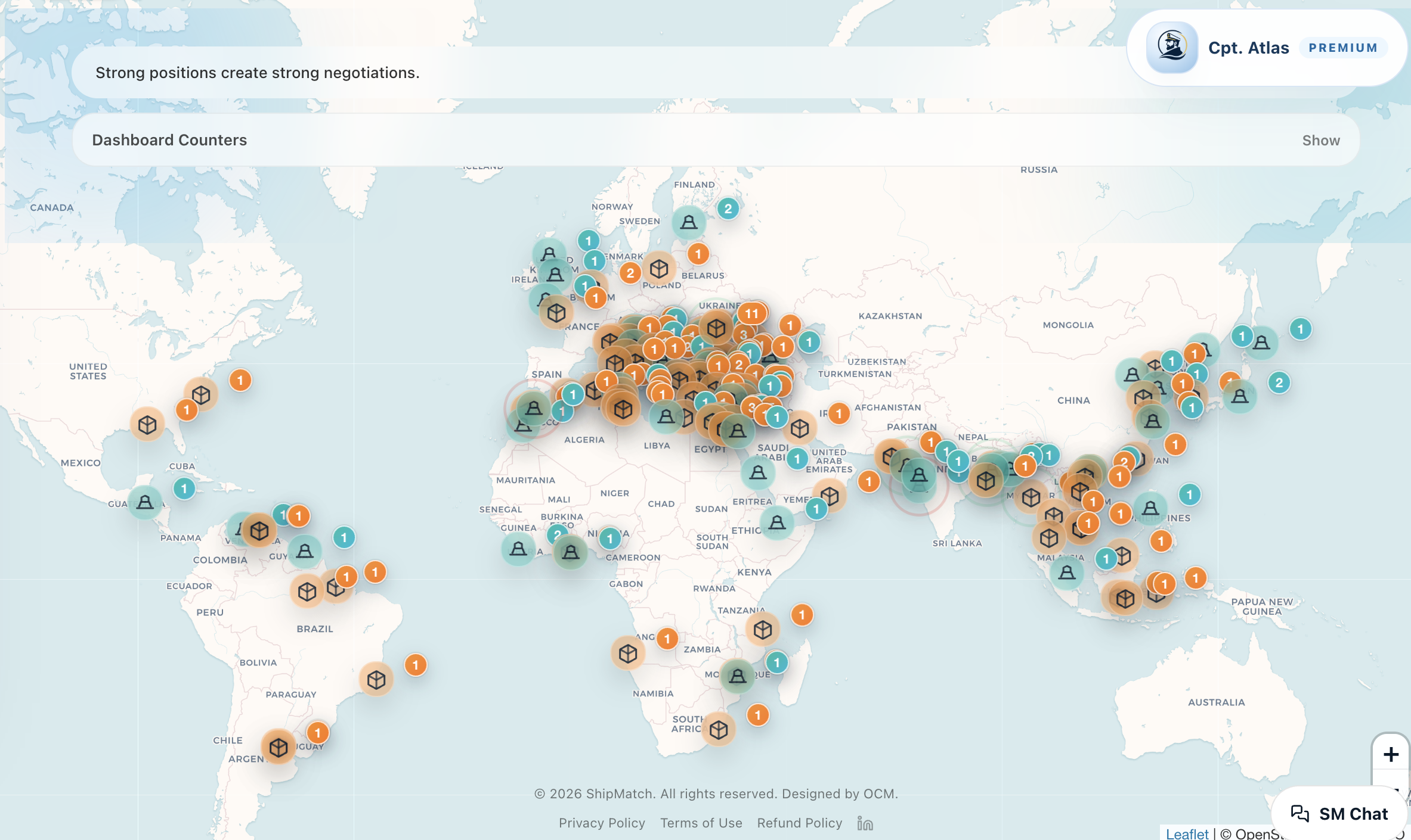ShipMatch regional cargo and open vessel map